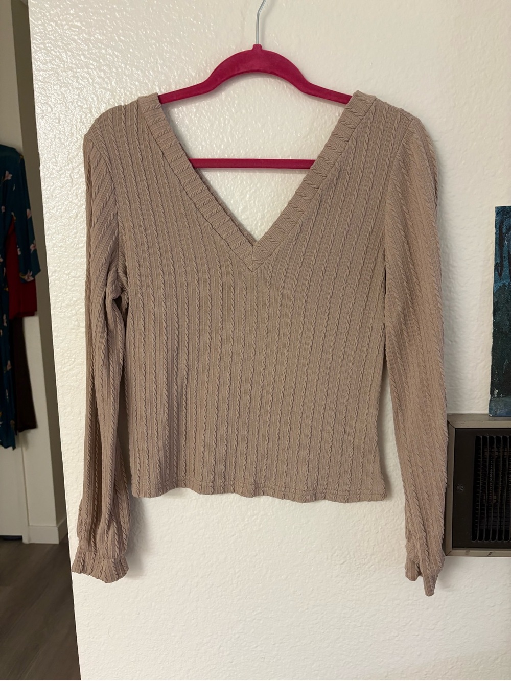 V-Neck Long Sleeve Ribbed Sweater